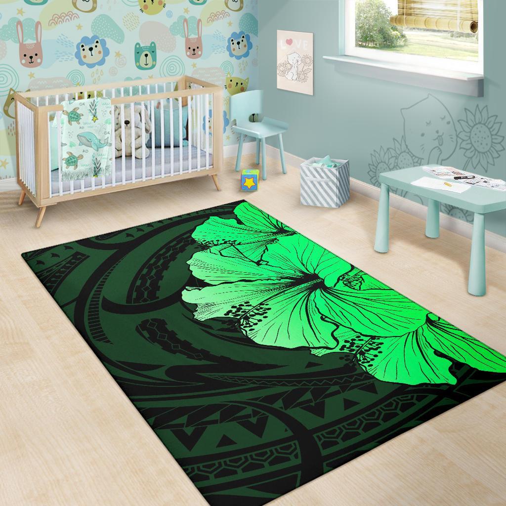 Royal Hibiscus Polynesian Tribal Area Rug Green AH - Polynesian Pride