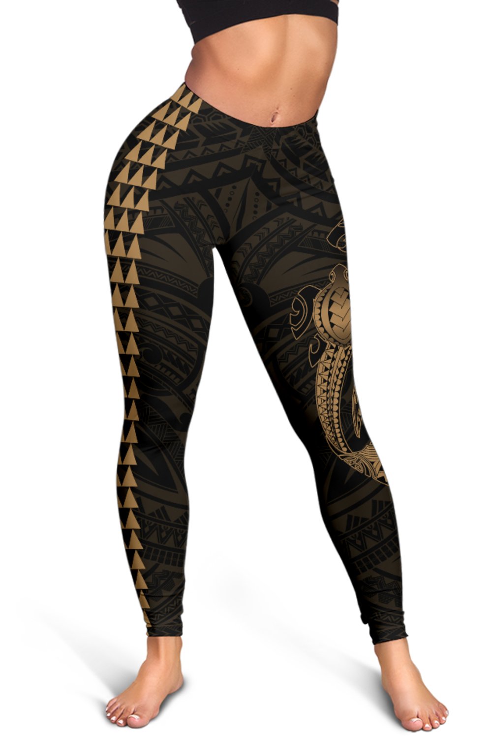 Hawaii Turtle Shark Polynesian Leggings - Gold - Polynesian Pride