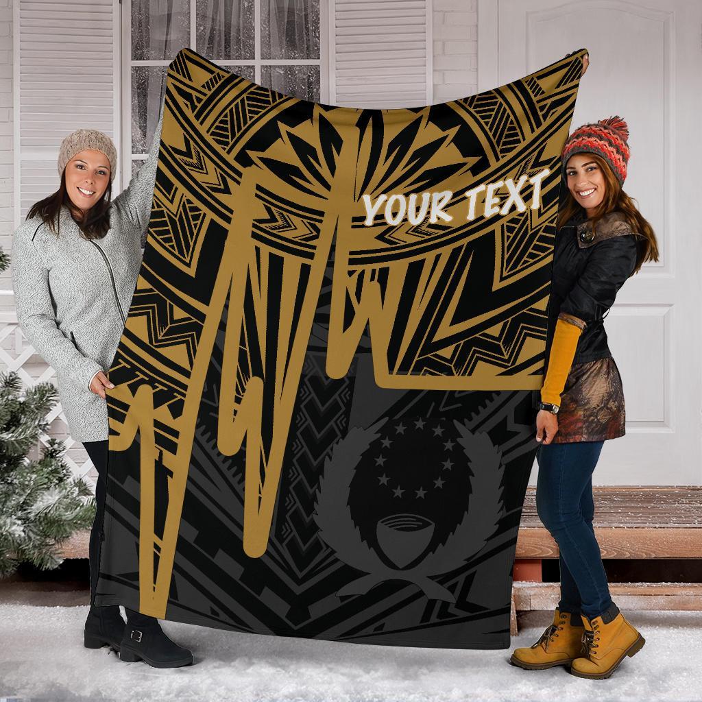 Pohnpei Personalised Premium Blanket - Pohnpei Seal In Heartbeat Patterns Style (Gold) - Polynesian Pride