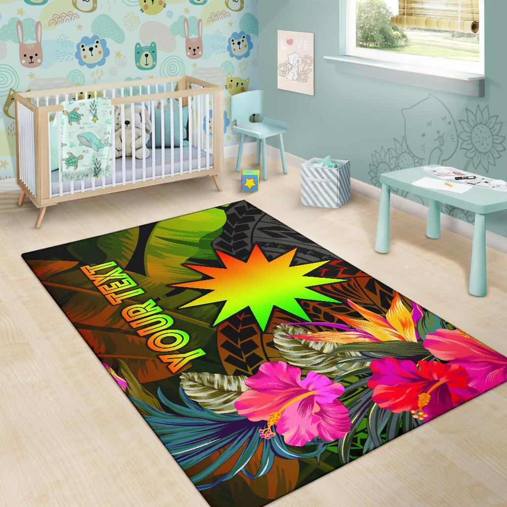 Nauru Polynesian Personalised Area Rug - Hibiscus and Banana Leaves - Polynesian Pride