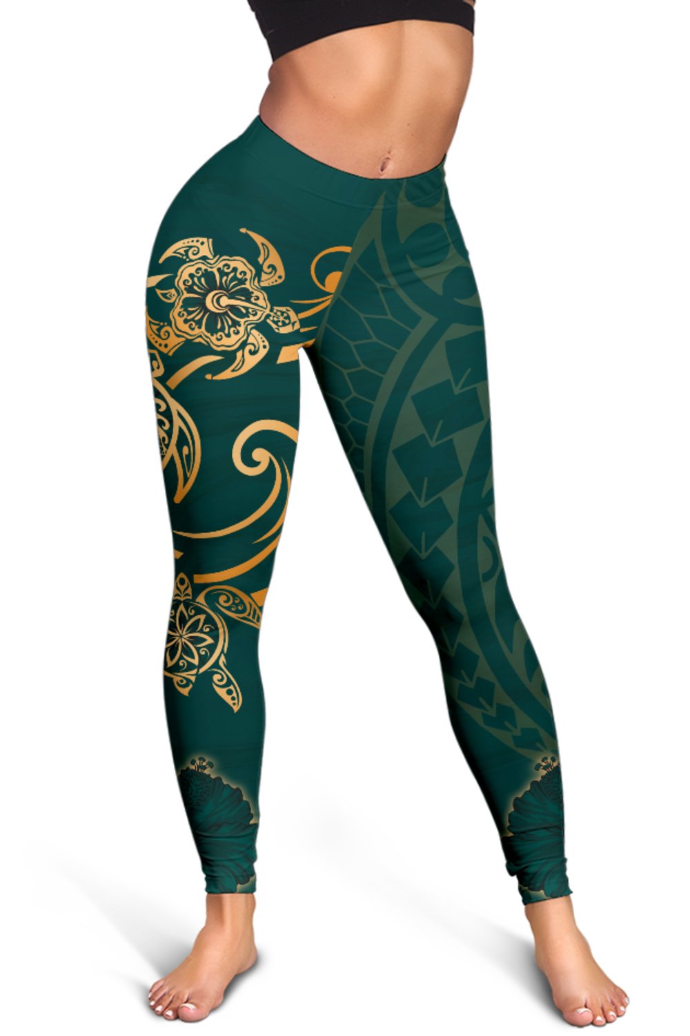 Hawaii Triple Marble Turtle Polynesian Hibiscus Women's Legging - AH - Polynesian Pride