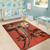Polynesian Turtle Area Rug - Tribal Tattoo with Hibiscus Coral - Polynesian Pride