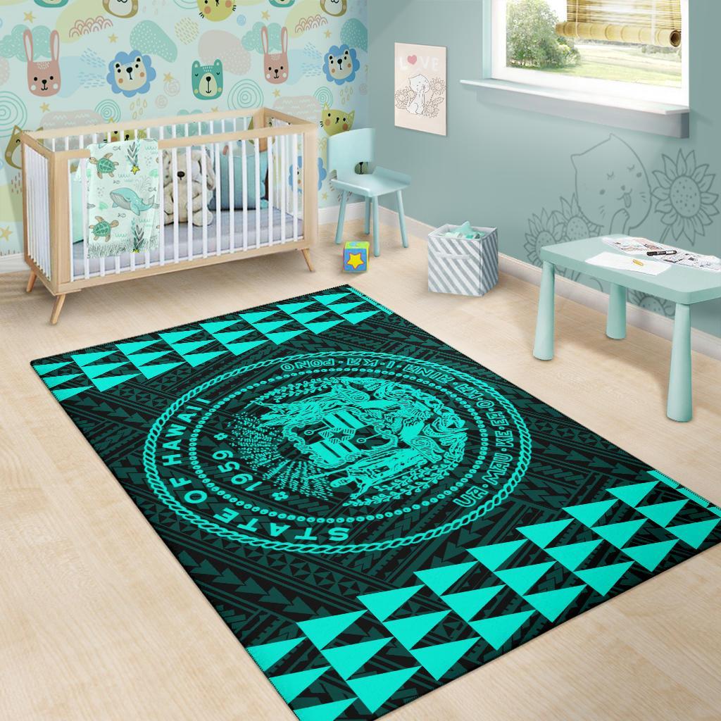 Kakau Seal Of Hawaii Polynesian - Turquoise Rug - Polynesian Pride