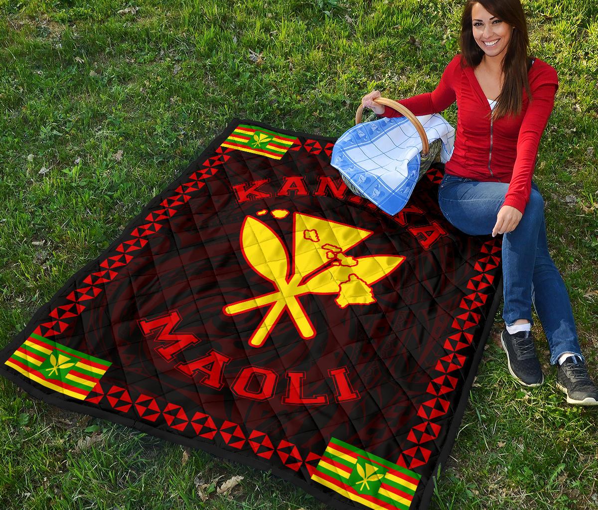 Kanaka Maoli Flag Polynesian Premium Quilt Red - Love Style - Polynesian Pride