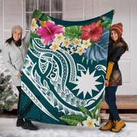 Nauru Polynesian Premium Blanket - Summer Plumeria (Turquoise) - Polynesian Pride