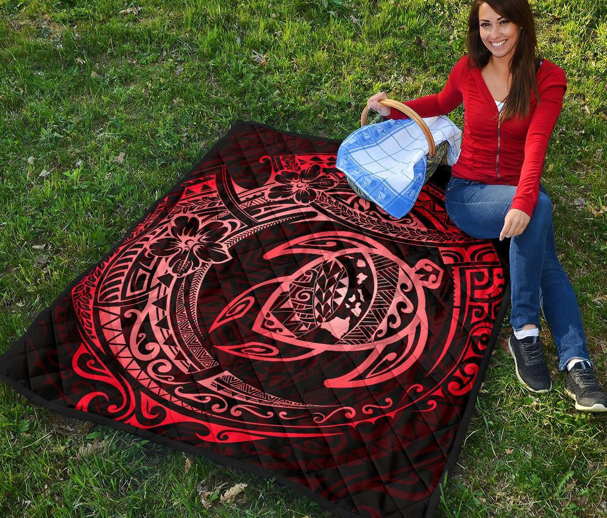 Hawaiian Turtle Polynesian Red Premium Quilt - Polynesian Pride