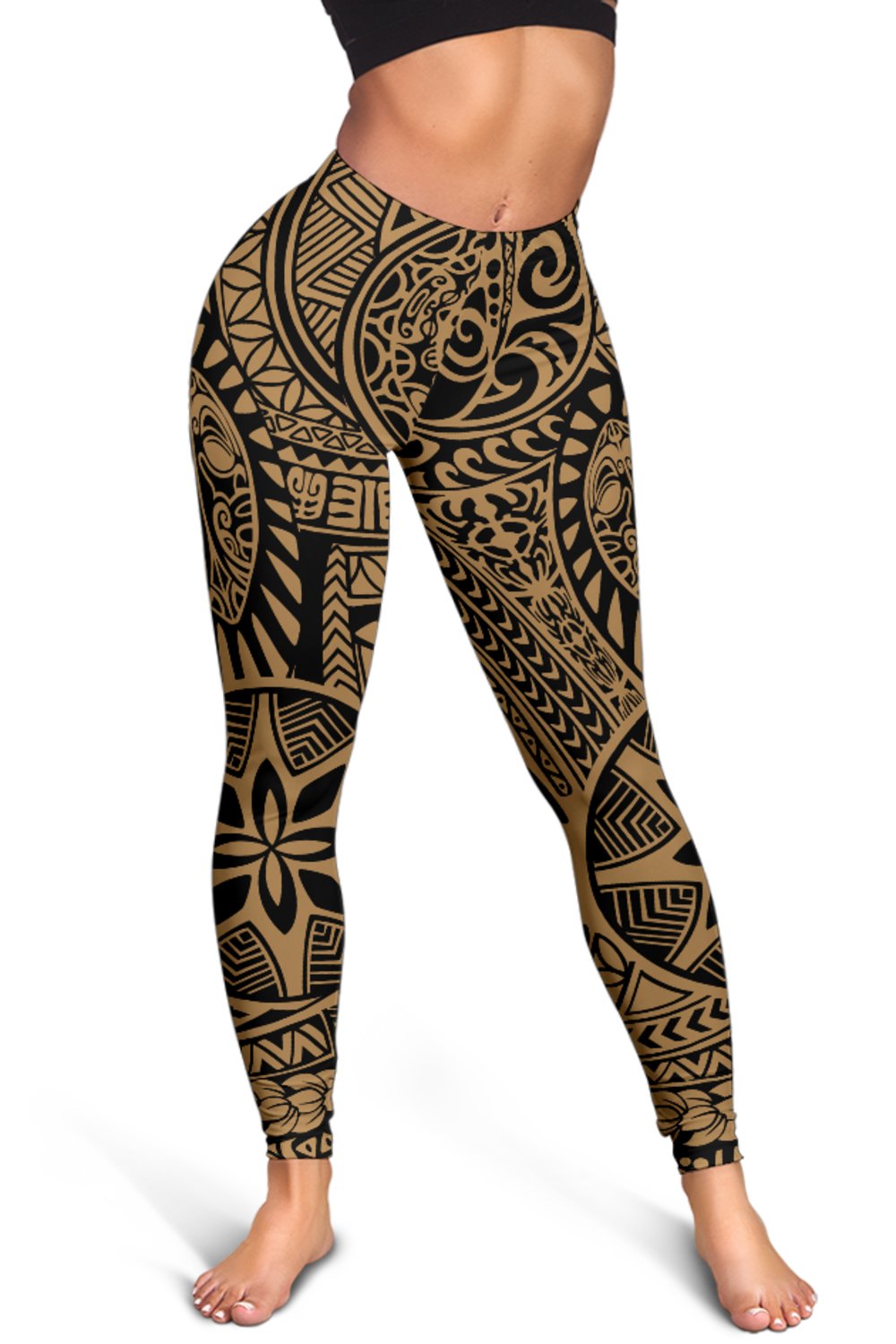 Polynesian Hawaiian Style Tribal Tattoo Gold Hawaii Women's Leggings AH - Polynesian Pride