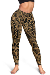 Polynesian Hawaiian Style Tribal Tattoo Gold Hawaii Women's Leggings AH - Polynesian Pride