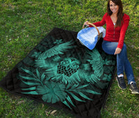 Hawaii Owl Hibiscus Plumeria Premium Quilt - Turquoise - Polynesian Pride