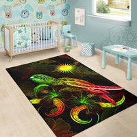Marshall Islands Polynesian Area Rugs - Turtle With Blooming Hibiscus Reggae - Polynesian Pride