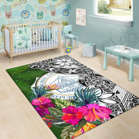 Palau Area Rug White - Turtle Plumeria Banana Leaf Crest - Polynesian Pride