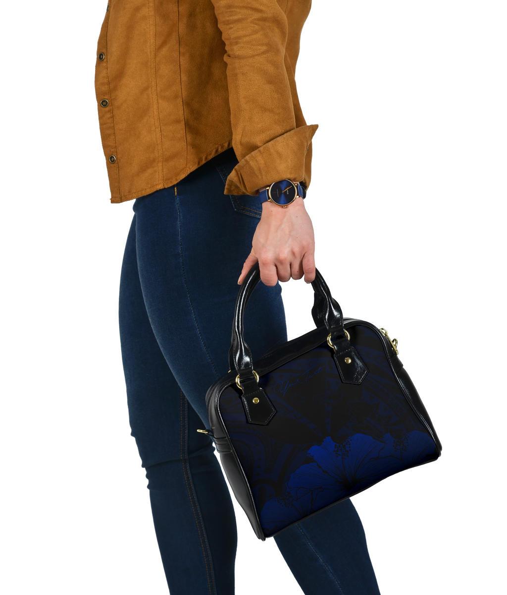Personalised - Hawaii Royal Hibiscus Polynesian Tribal Shoulder Handbag Blue AH - Polynesian Pride
