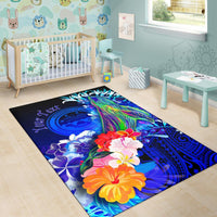 Federated States of Micronesia Custom Personalised Area Rug - Humpback Whale with Tropical Flowers (Blue) - Polynesian Pride