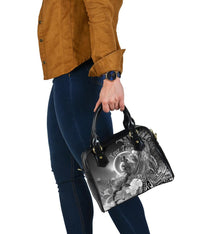 Vanuatu Custom Personalised Shoulder Handbag - Humpback Whale with Tropical Flowers (White) - Polynesian Pride