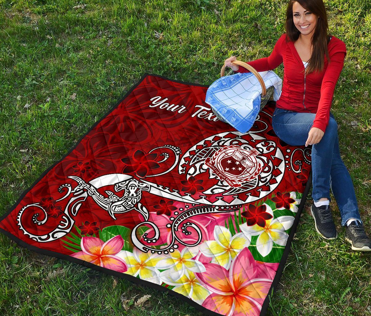 Samoa Custom Personalised Premium Quilt - Turtle Plumeria (Red) - Polynesian Pride
