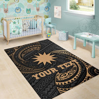 Nauru Polynesian Custom Personalised Area Rug - Gold Tribal Wave - Polynesian Pride
