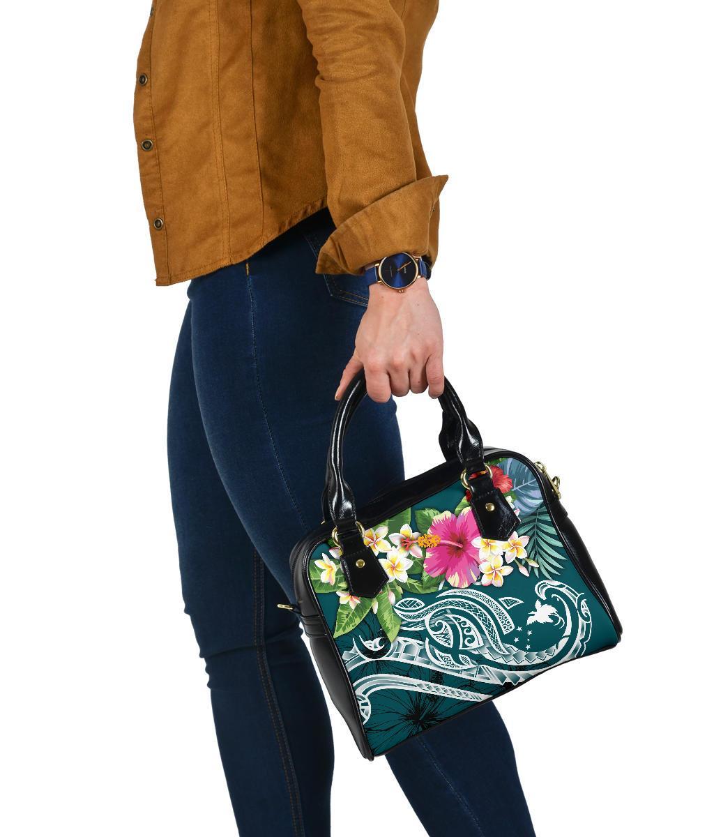 Papua New Guinea Polynesian Shoulder Handbag - Summer Plumeria (Turquoise) - Polynesian Pride