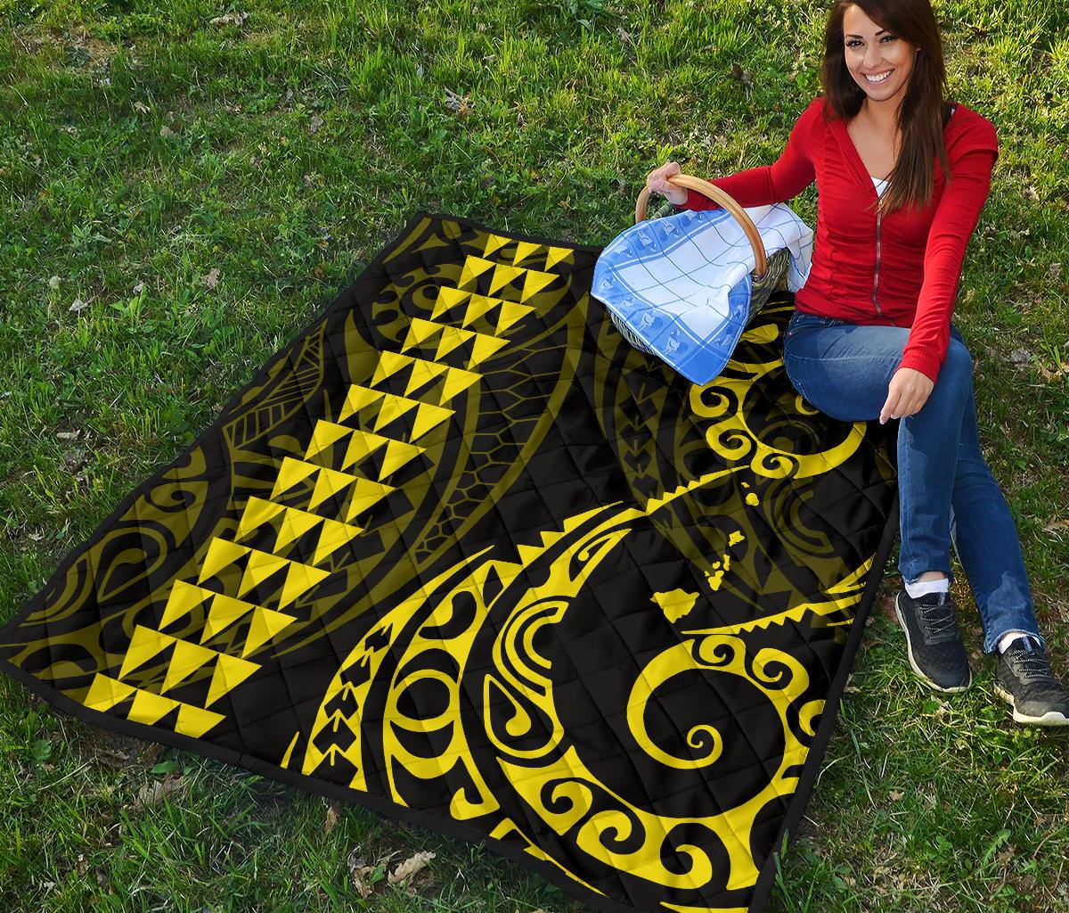 Hawaii Kakau Yellow Polynesian Premium Quilt - Polynesian Pride