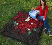 Tahiti Polynesian Premium Quilt - Hibiscus and Sea Turtle (Red) - Polynesian Pride