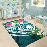 Nauru Polynesian Area Rug - Summer Plumeria (Turquoise) - Polynesian Pride