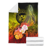 Polynesian Hawaii Premium Blanket - Humpback Whale with Tropical Flowers (Yellow) - Polynesian Pride
