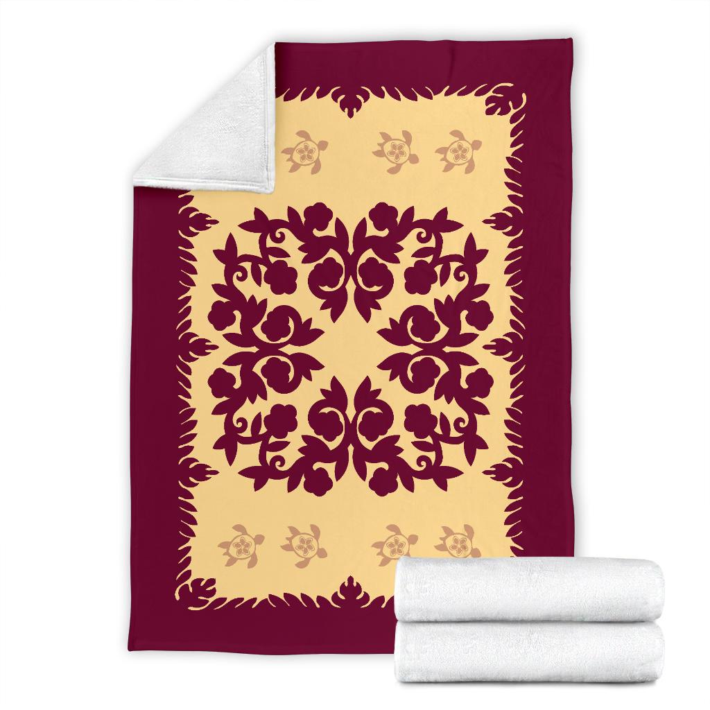 Hawaii Premium Blanket - Hawaiian Quilt Plumeria Medallion Burgundy - AH - Polynesian Pride
