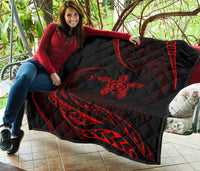 Hawaii Turtle Hibicus Premium Quilt - Frida Style - Red - Polynesian Pride