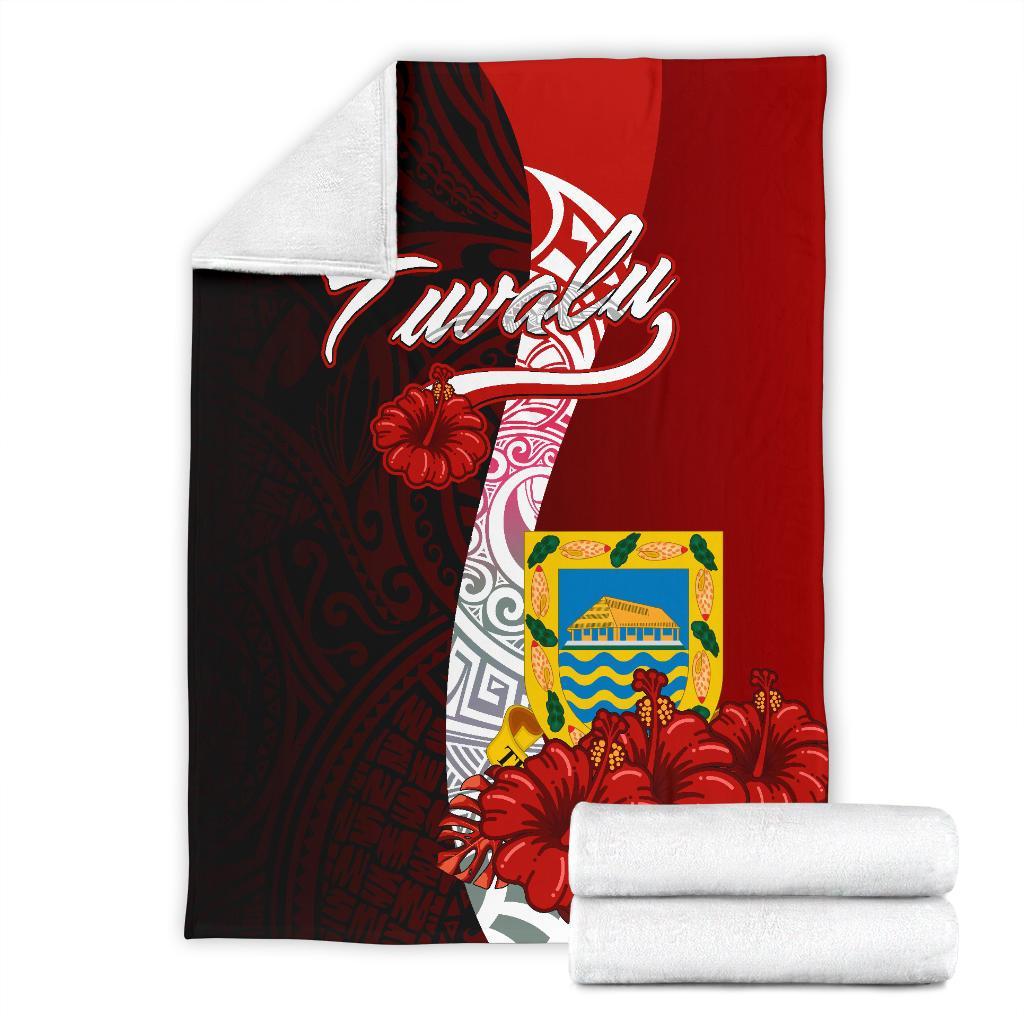 Tuvalu Polynesian Premium Blanket - Coat Of Arm With Hibiscus - Polynesian Pride