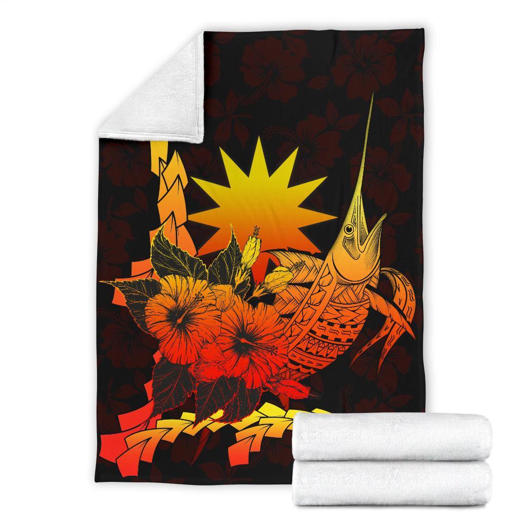 Nauru Polynesian Premium Blanket - Swordfish With Hibiscus - Polynesian Pride