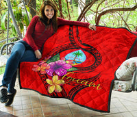 Guam Polynesian Premium Quilt - Floral With Seal Red - Polynesian Pride