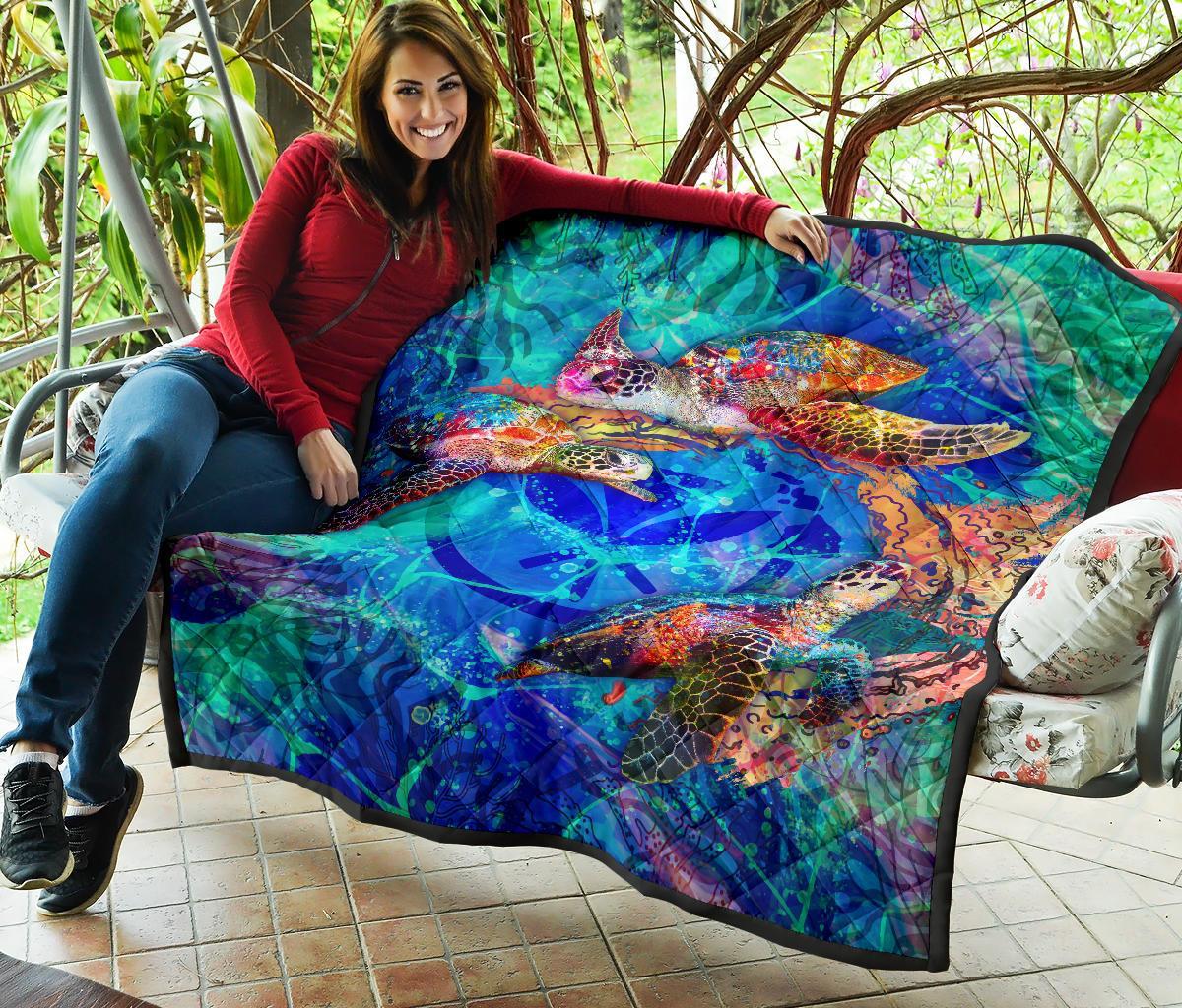 Hawaii Polynesian Premium Quilt - Kanaka Maoli Sea Turtle Coral Treasure - Polynesian Pride