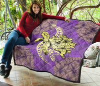 Hawaii Polynesian Turtle Hibiscus Premium Quilt - Yellow - Polynesian Pride