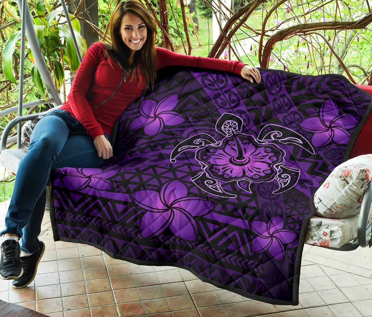 Hawaii Mix Polynesian Turtle Plumeria Premium Quilt - AH - Nick Style - Purple - Polynesian Pride