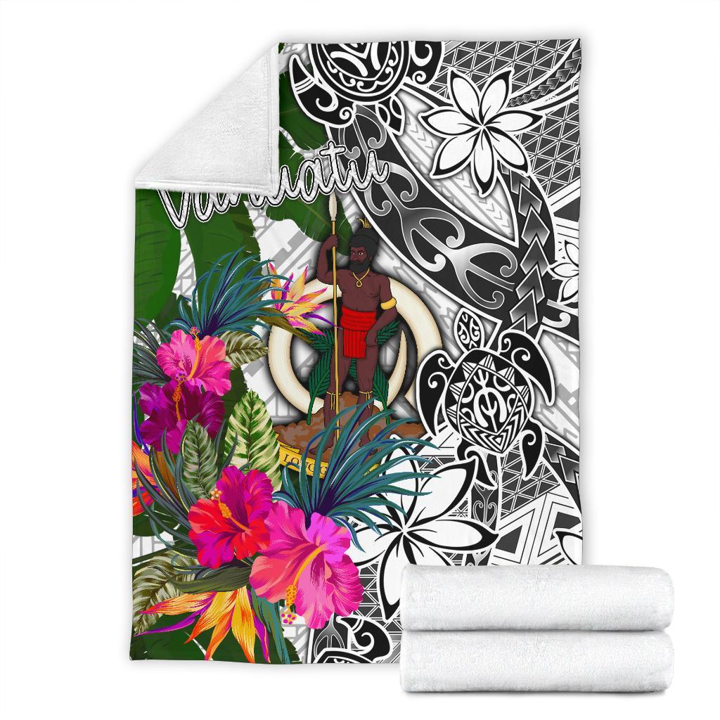 Vanuatu Premium Blanket White - Turtle Plumeria Banana Leaf - Polynesian Pride