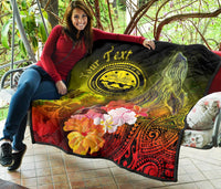 Federated States of Micronesia Custom Personalised Premium Quilts - Humpback Whale with Tropical Flowers (Yellow) - Polynesian Pride