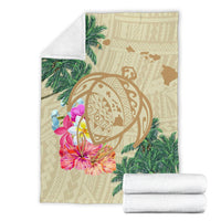 Hawaii Kanaka Maoli Polynesian Flowers Turtle Premium Blanket - Polynesian Pride