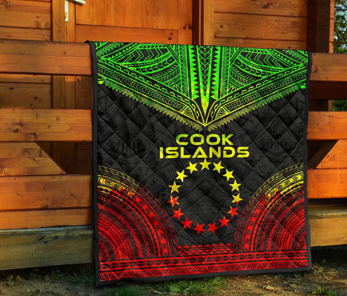 Cook Islands Premium Quilt - Cook Islands Flag Polynesian Chief Reggae Version - Polynesian Pride