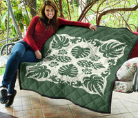 Hawaiian Kalo Coconut Pattern Premium Quilt - Green - Argu Style - AH - Polynesian Pride