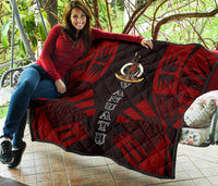 Vanuatu Premium Quilt - Vanuatu Coat Of Arms Polynesian Red Tattoo (Dark Red) - Polynesian Pride