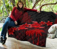 Hawaii Turtle Plumeria Coconut Tree Polynesian Premium Quilt - Red - Polynesian Pride