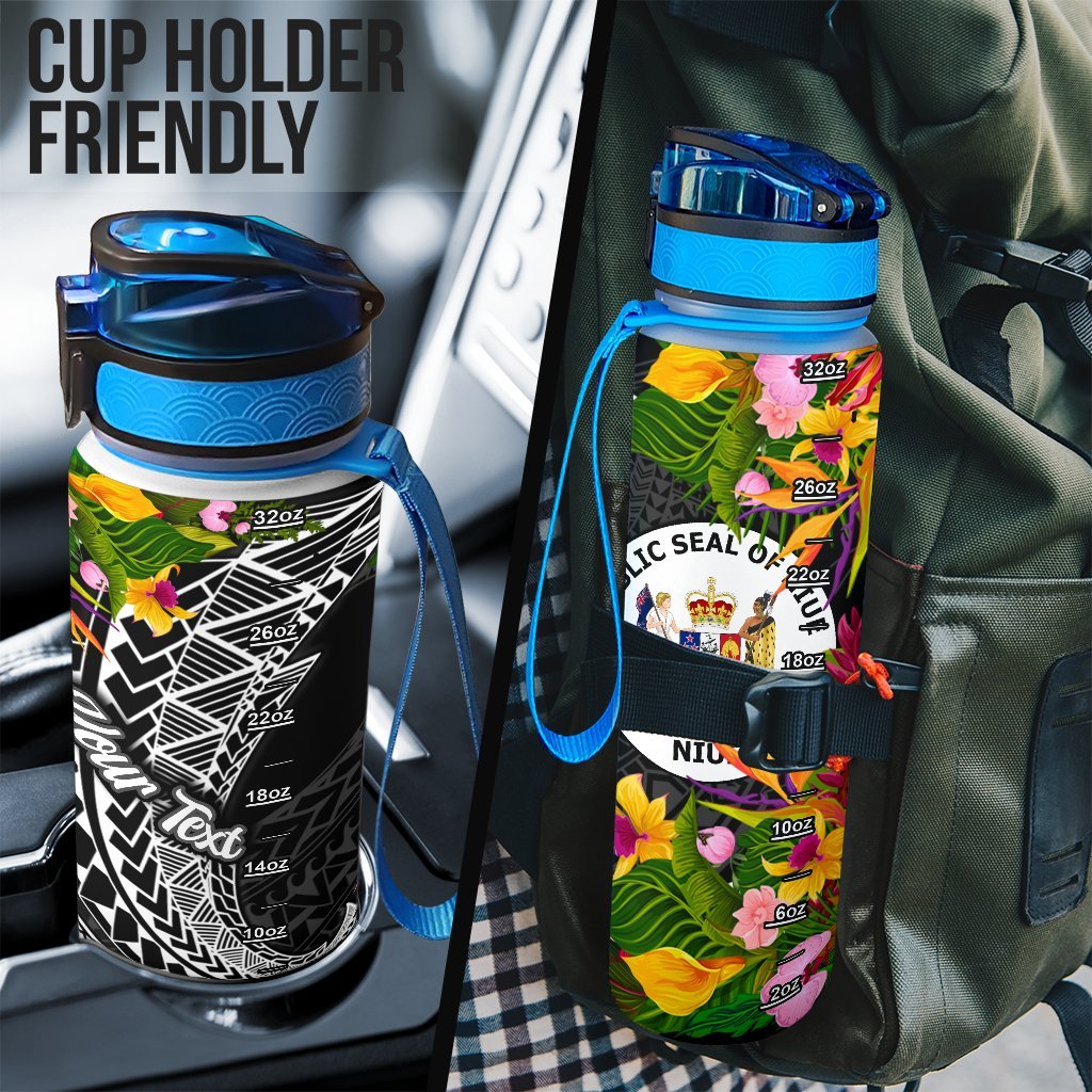 Niue Custom Personalised Hydro Tracking Bottle - Seal Spiral Polynesian Patterns - Polynesian Pride