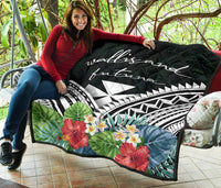 Wallis and Futuna Premium Quilt - Wallis and Futuna Coat of Arms & Polynesian Tropical Flowers White - Polynesian Pride