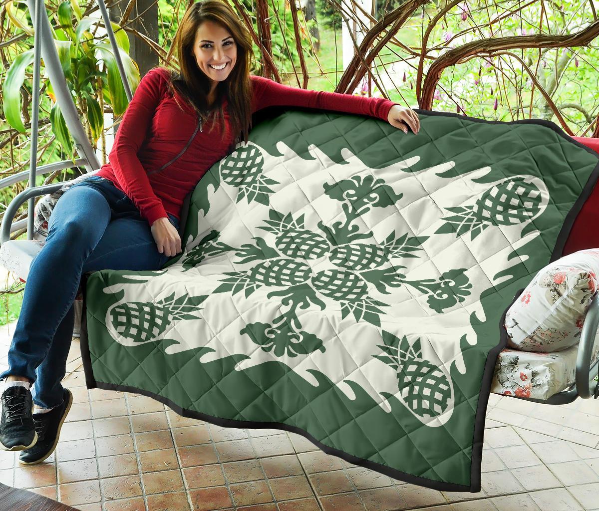 Hawaiian Pineapple Pattern Premium Quilt - Green - Argu Style - Polynesian Pride