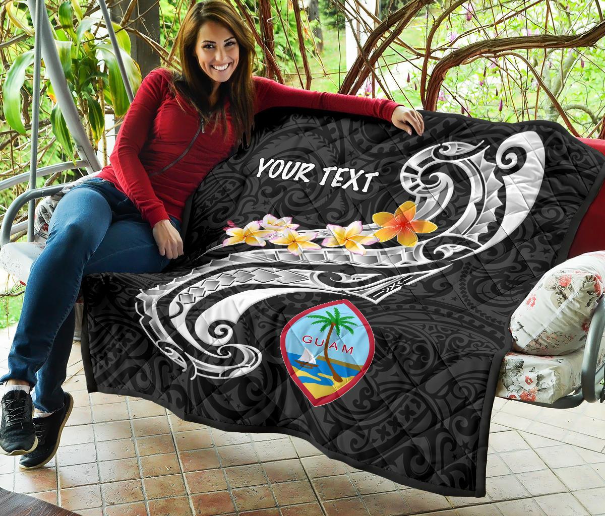 Guam Personalised Premium Quilt - Guam Seal Polynesian Patterns Plumeria (Black) - Polynesian Pride
