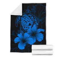 Hawaii Hibiscus Premium Blanket - Turtle Map - Traffic Blue - Polynesian Pride
