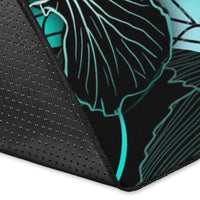 Fiji Polynesian Area Rugs - Turtle With Blooming Hibiscus Turquoise - Polynesian Pride