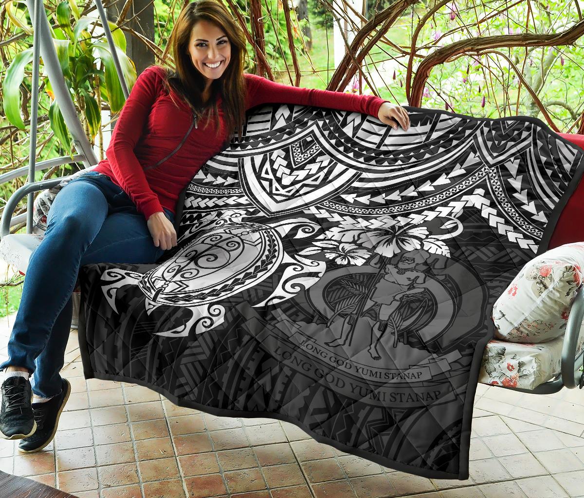 Vanuatu Polynesian Premium Quilt - Vanuatu Coat Of Arms & White Turtle Hibiscus - Polynesian Pride