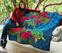 Hawaii Turtle Hibiscus Polynesian Premium Quilt - Bana Style - Polynesian Pride