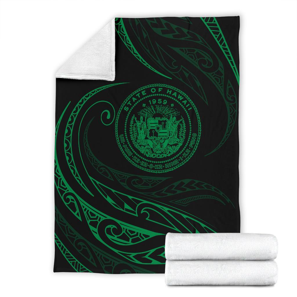 Hawaii Coat Of Arms Premium Blanket - Green - Frida Style - Polynesian Pride