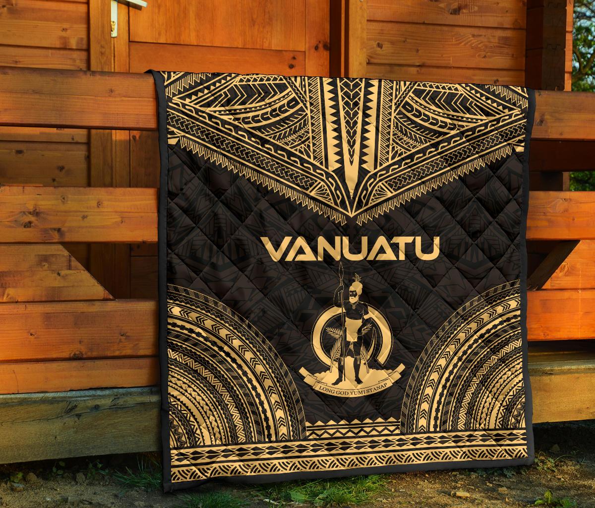 Vanuatu Premium Quilt - Vanuatu Coat Of Arms Polynesian Chief Gold Version - Polynesian Pride